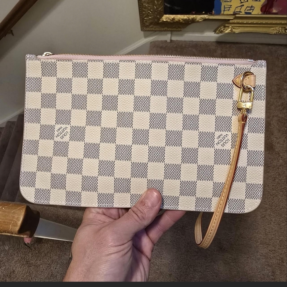 Louis Vuitton White and Gray Checkered Clutch